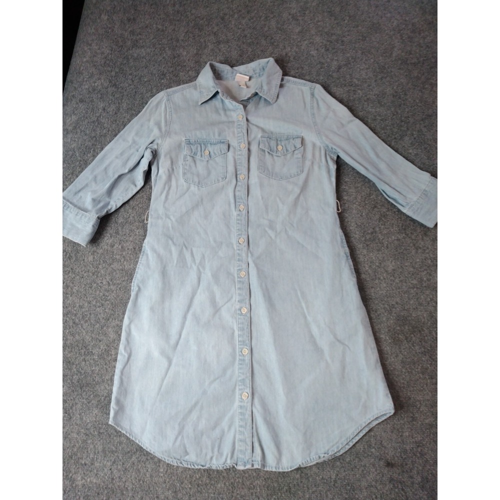 MERONA Denim Shirt Dress Women's Small Blue Jean 3/4 Sleeve Collar Knee Length